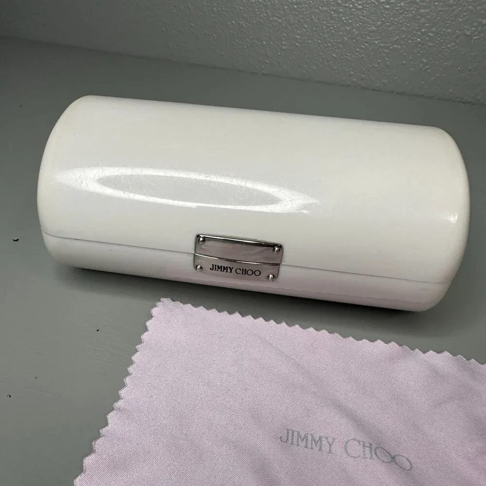 Jimmy Choo Sunglasses Case White Magnetic Closure Logo On Clasp